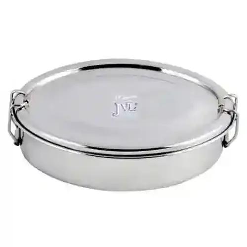 Jvl Stainless Steel Lunch Box For Kids, Single Layer Tiffin Box For School And Office Use With Inner Plate - Oval - Medium Size