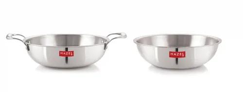 HAZEL Triply Stainless Steel Induction Bottom Kadhai and Tasra, 2.6 Litre, 24.5 cm