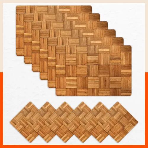 Polypropylene Table Mats & Coasters for Dining Table at Home (Madera - Set of 6)