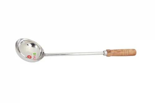 HAZEL Steel Tadka Pan with Long Wooden Handle, 49 cm, 250 ml, Silver