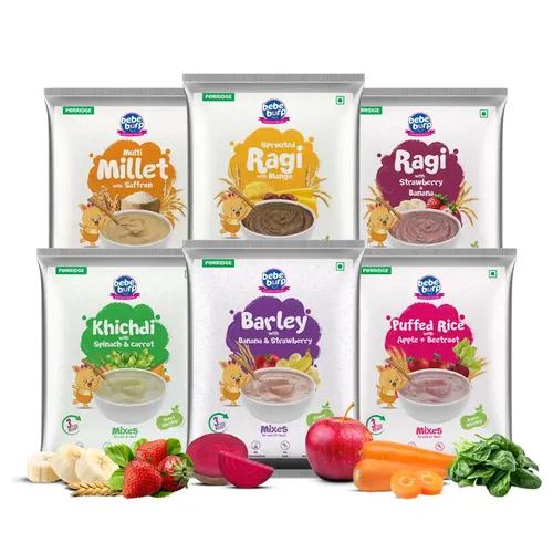 Bebe Burp cereal Sample Pack Of 6-30 Gm Each | No Sugar No Salt | No Artificial Preservatives & Flavours | Real fruits & Vegetables | 180gm