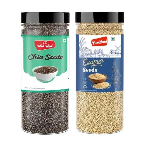 YUM YUM Chia and Quinoa Seeds Combo Pack of 200g Jar Each | Protein-Rich Diet Food with Immunity Boosting Seeds