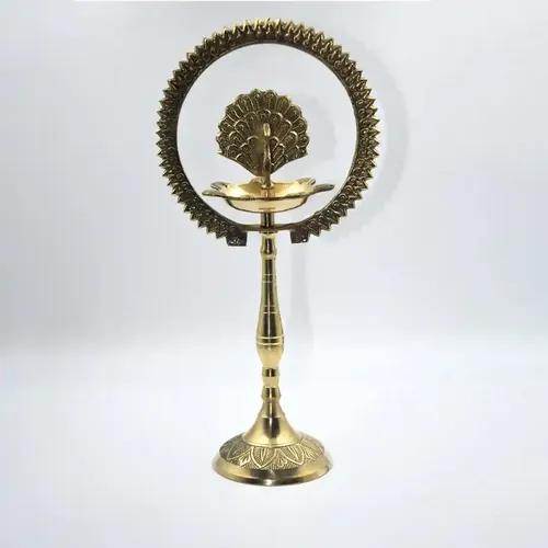 ALODIE- Brass Mayur Diya (3Wx11H INCHES)