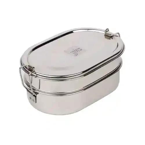 Jvl Stainless Steel Lunch Box For Kids, Double Two Layer Tiffin Box For School And Office Use With Inner Plate - Capsule - Small Size