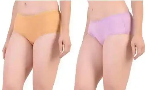 Bamboo Fabric Mid Waist Panty Beige & Purple - M Pack Of 2