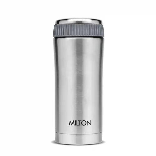 Milton Optima 350 Thermosteel Hot and Cold Flask, 350 ml, Silver | Vacuum Insulated | Rust Proof | Leak Proof | Tea | Coffee | Juice