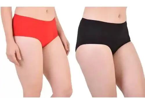 Bamboo Fabric Mid Waist Panty Red & Black - S Pack Of 2