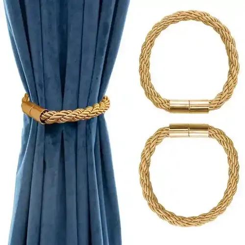 Kunya Magnetic Curtain Tie Backs Clips Curtain Buckles Holdbacks Binding Weaving Tie Band for Home Office Decor (Random Color)