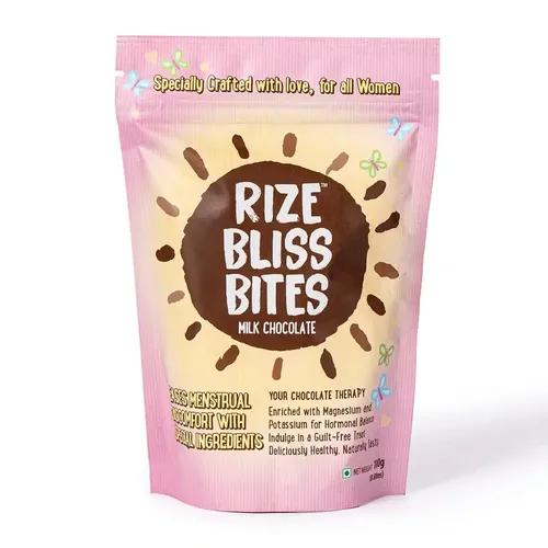 RIZE Bliss Bites - Sugar-Free Milk Chocolate for Period Cramp Relief | As seen on Shark Tank India |Natural Blend of more than 10 Herbs | Enhanced with Magnesium & Potassium for Hormonal Balance | Milk Chocolate Flavour | Naturally Sweetened | Satisfy Cravings Guilt-Free | 100g