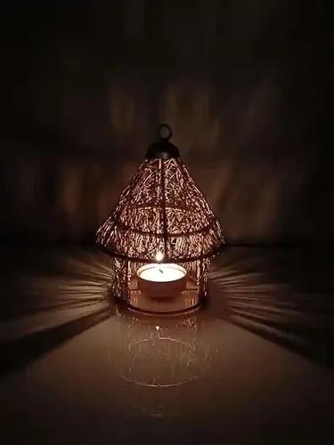 YELLOW Ribbon Diya Metal Candle Tea Light Copper Coloured Hut Decorative Tea Light with Beautiful Reflection Decorative & Gifting Hanging & Tableware Diwali Event Decor