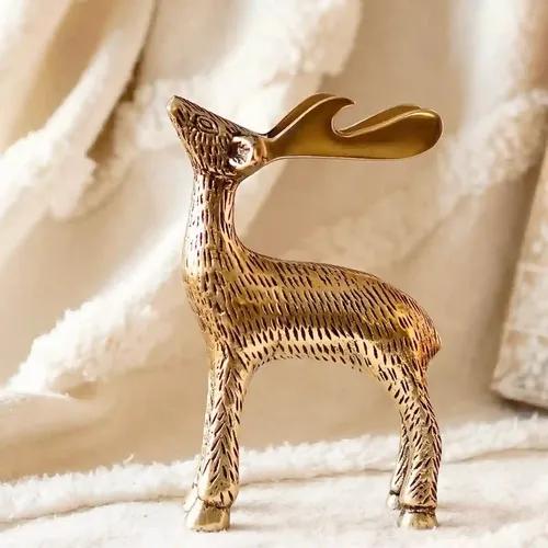 Behoma Golden Antique Vastu Metal Deer Figure Statue for Good Luck | Reindeer Showpiece for Home Decor Table Top Living Room Office as Jewelry Trinket Holder (Jewellery not Included)