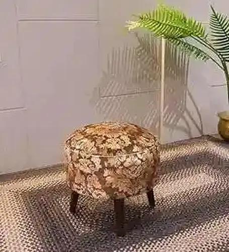 YELLOW Ribbon Puffy Stool for Living Room Vanity Dressing Table Sitting Brown Flower Printed Premium Foam Cushioned Pouffe Ottoman for Foot Rest Stool for Home Decor Furniture Wooden_Floral Brown