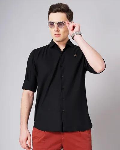 Black Solid Stretch Shirt - M (38)