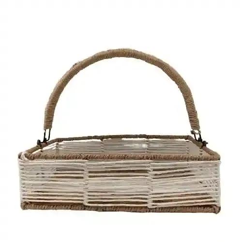 YELLOW Ribbon Paper Rope Basket With Strong Metal Frame Gift Hamper Baskets For Gifting Decorative Baskets For Hampers Packing Gifts Storing Fruits and Vegetables Rectangular Baskets