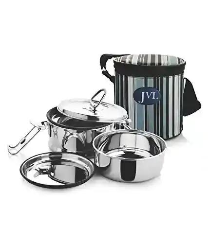 Jvl Stainless Steel Lunch Box For Kids Double Two Layer Leak Proof Tiffin Box For - Large Size