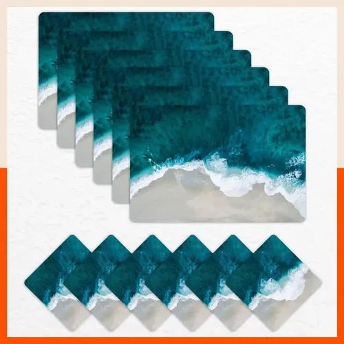 Polypropylene Table Mats & Coasters for Dining Table at Home (Emerald Sea - Set of 6)