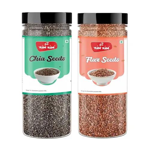 YUM YUM Roasted Seeds Combo Pack of 2- Chia 200g, Flax 200g