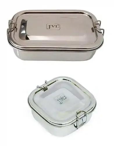 Jvl Stainless Steel Rectangular Single Layer Lunch Box With Inner Plate & Big Square Lunch Box Not Leak Proof - Pack Of 2