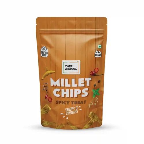 Chef Urbano Millet Chips Spicy Treat 85g | Gluten Free | | Vegan | Low GI | Crunchy Healthy Snacks | High Protein and Fiber Rich | Good for Diet | Good for Kids