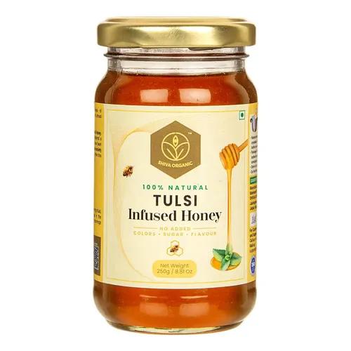 Shiva Organic Tulsi Infused Organic Honey 250 grams 100% Natural Organic and Pure Honey No Added Sugar No Added Color Flavour Unadulterated