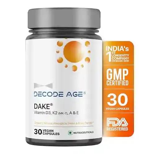 DECODE AGE DAKE Supplement | Multivitamin Supplement | Supports Vision, Immunity, Bone, Heart and Skin Health | Vitamin D3, K2 (MK7), A & E | 30 Capsules, Vegan