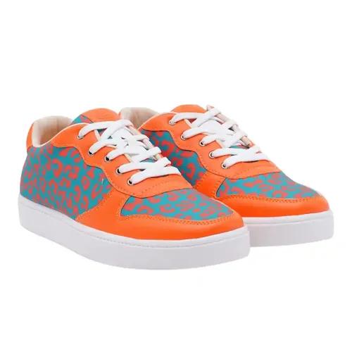 THE QUIRKY NAARI Tango Wildcat Sneakers in Vivacious Color | Orange - 5 UK