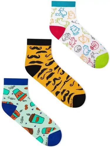 DYNAMOCKS Men's and Women's Combed Cotton Ankle Length Socks (Pack of 3) (Multicolour, Free Size)_CoffeCup_Mooch_Kitty