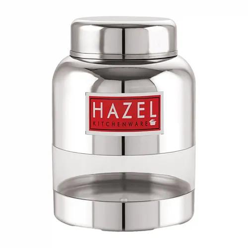 HAZEL Stainless Steel Masala Container | Barni Shape See Through Container with Glossy Finish |Transparent Multipurpose Storage Box for Kitchen, 350 ML