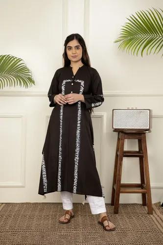 Black Shibori Tie And Dye Cotton A-Line Kurta - Medium