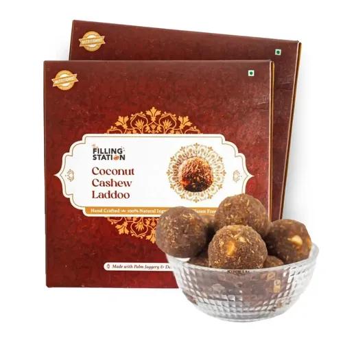 THE FILLING STATION Coconut Cashew Ladoo | Sweetened with Palm Jaggery | No Artificial Flavors | No Preservatives_18 Ladoos_500 GM