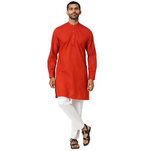 Indivisual Men's Two tone Yarn Dyed Orange Rust Kurta - S