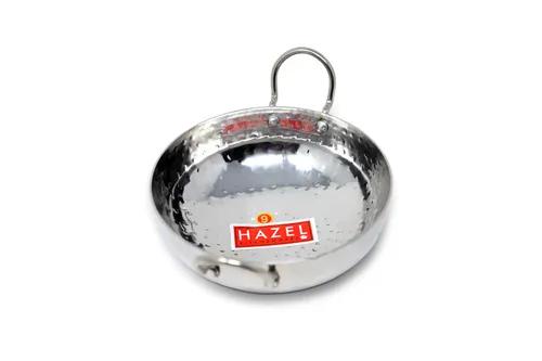 HAZEL Stainless Steel Kadai with Handle I Steel Kadhai, 3450 ml with Silver Finish I Curved Bottom for Faster Cooking I Hammered Tone Design I Ideal for Daily Use