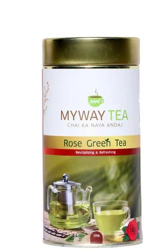 MYWAY TEA Natural Rose Green Tea, rose petals for good skin, hair, soothes menstrual cramps and weightloss Loose Green Tea Leaves with No Tea Dust. Only Leaf Green Tea,Helps to Body Cleanse, Boost Immunity Promote Healthy & Glowing Skin, Zero Calories 100gm Pack of 1