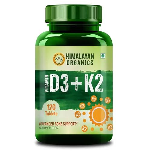 Himalayan Organics Vitamin D3 with K2 As MK7 Supplement- 120 Veg Tablets