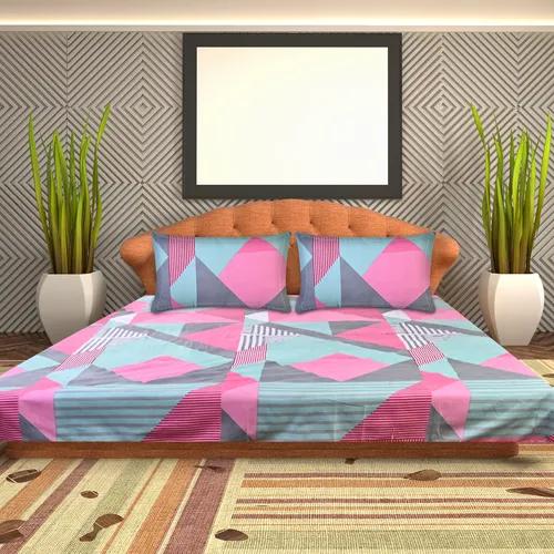 Microfiber 144 TC Bed Sheet Double Bed with 2 Pillow Covers 220 cm x 244 cm, (Pink and Teal)