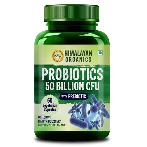 Himalayan Organics Probiotics Supplement 50 Billion CFU with Prebiotics 150mg for Digestion, Gut Health & Immunity - 60 Veg Capsules