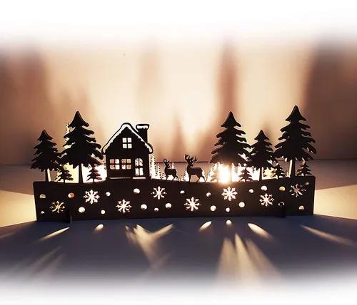 Christmas Decorations DIY Two Deer Shadow Light Without Candlewood - 10 x 4 Inches