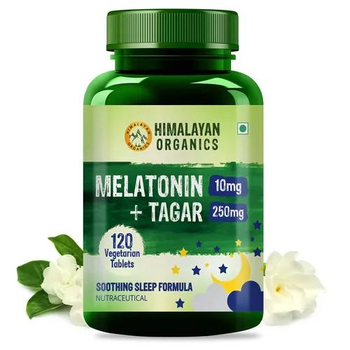 Himalayan Organics Melatonin 10mg + Tagar 250mg | Potent Sleep Aid Formula | 120 Veg Tablets