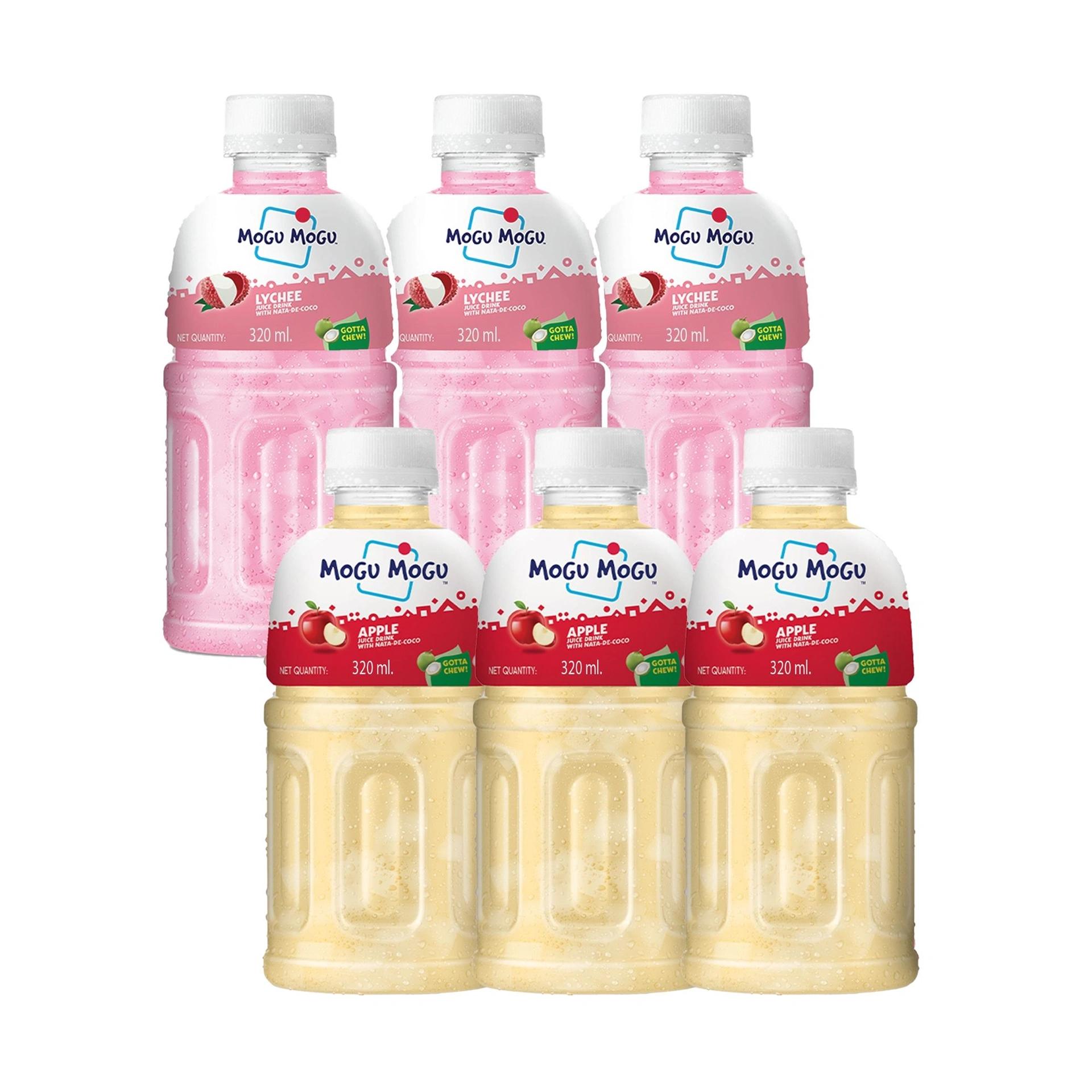 Mogu Mogu Combo Pack of Apple & Lychee  with 25% NATA De Coco 320ml - (Pack of 6)