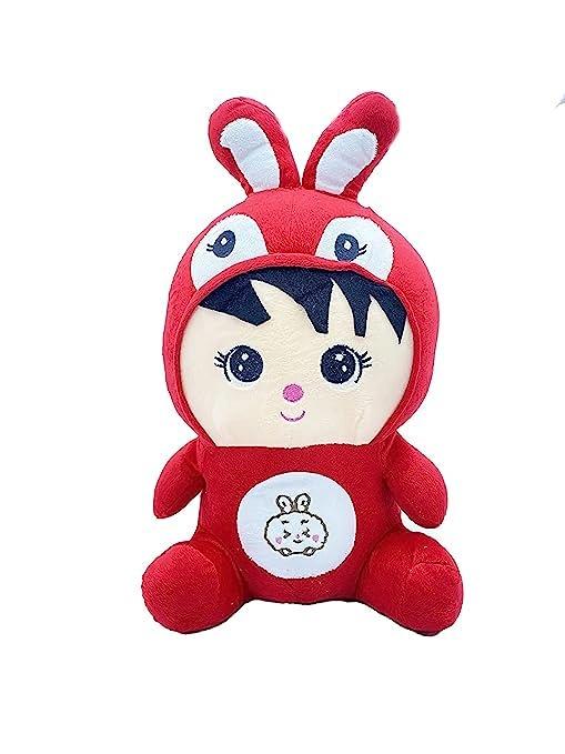 DEARJOY Bunny Rabbit with Cap Doll Toy Red - Height 27 cm